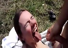 Shameless amateur teen fisted and fucked by two brutes at a public park
