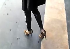gorgeous milf walking in leopard platform ankle boots