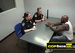 Black stud is having a hardcore interrogation inside this MILF'_s white ass.