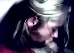 Whorish light haired chick sucks a dick for cum in some dirty dark place
