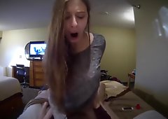 Girlfriend blows and rides a big cock POV