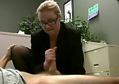 Employee gets masturbated by his horny lady boss