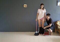 She Gets Pantsed while doing House Chores