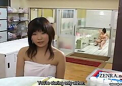 Subtitled POV Japanese bathhouse towel dropping handjob